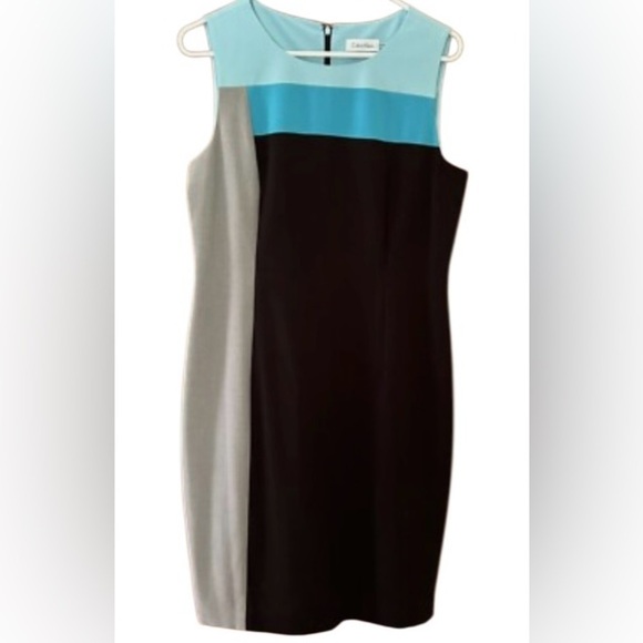 Calvin Klein blue and grey color block Sleeveless office sheath Dress, size 8. - Picture 1 of 5